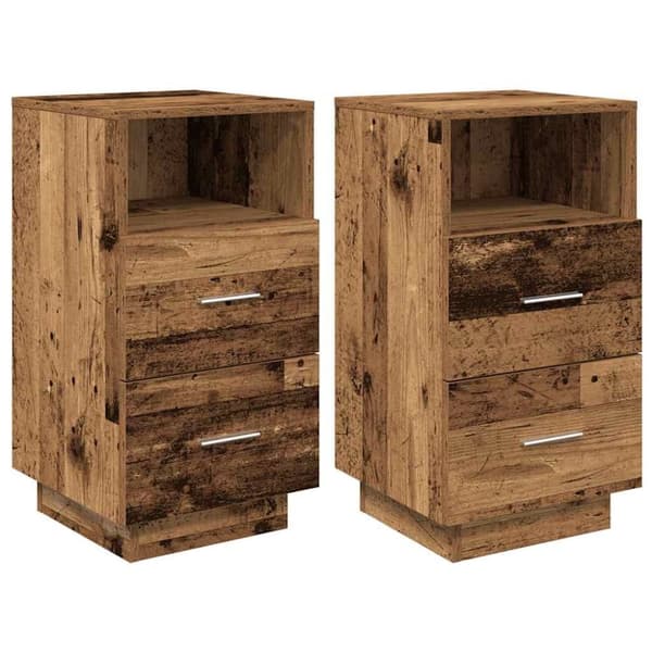 vidaXL Nattbord 2 stk med 2 skuffer gammelt tre 36x36x68 cm