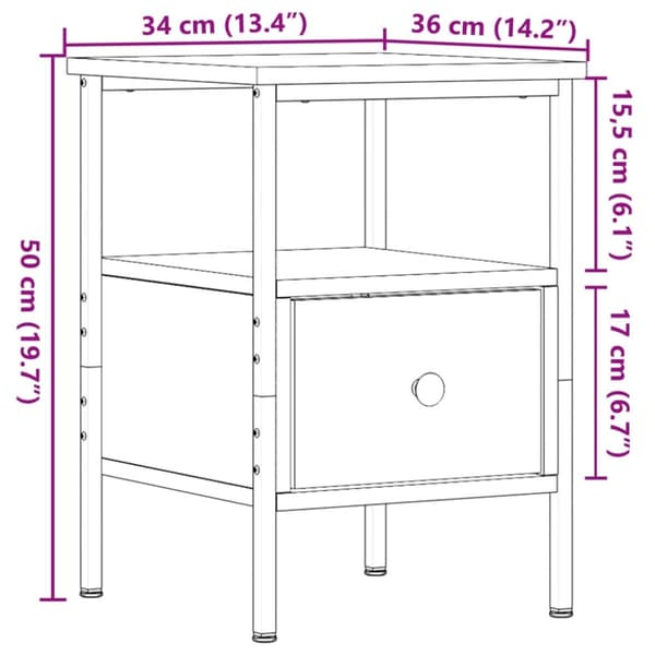 vidaXL Nattbord artisan eik 34x36x50 cm konstruert tre