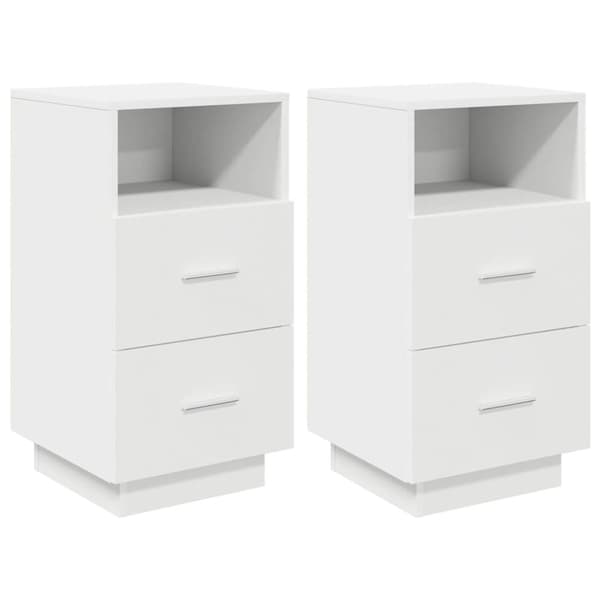 vidaXL Nattbord 2 stk med 2 skuffer hvit 36x36x68 cm