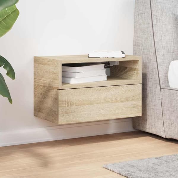 vidaXL væghængt sengebord 45x26x28,5 cm sonoma-eg
