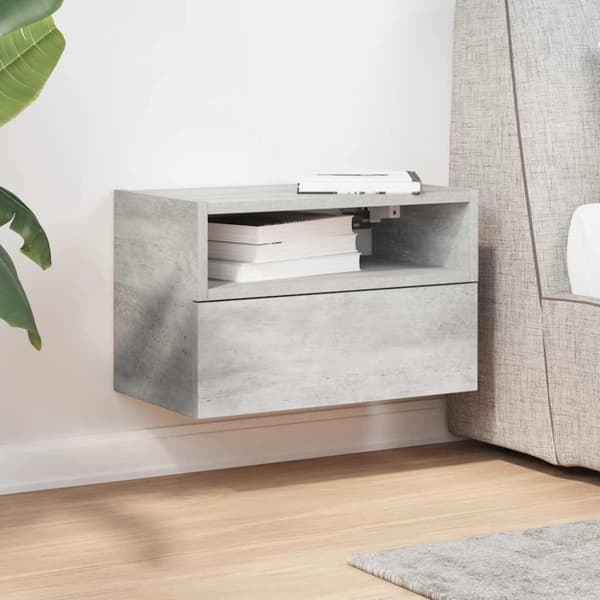 vidaXL Seinäkiinnitettävä yöpöytä betoninharmaa 45x26x28,5 cm