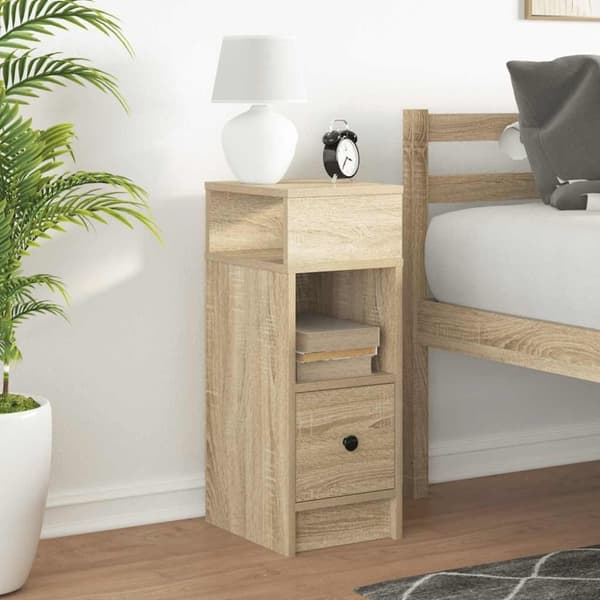 vidaXL sengebord med skuffe 25x31x66 cm sonoma-eg