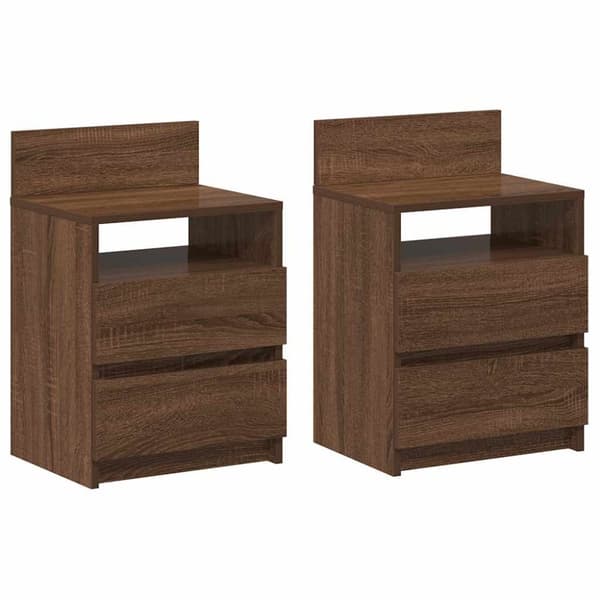 vidaXL sengeborde 2 stk. med 2 skuffer 40x33x60 cm brun egetræsfarve
