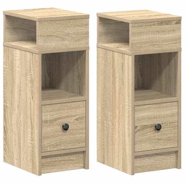 vidaXL Yöpöytäkaapit 2 kpl laatikolla Sonoma-tammi 25x31x66 cm