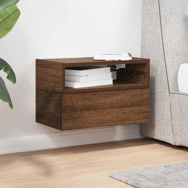 vidaXL Veggmontert nattbord brun eik 45x26x28,5 cm