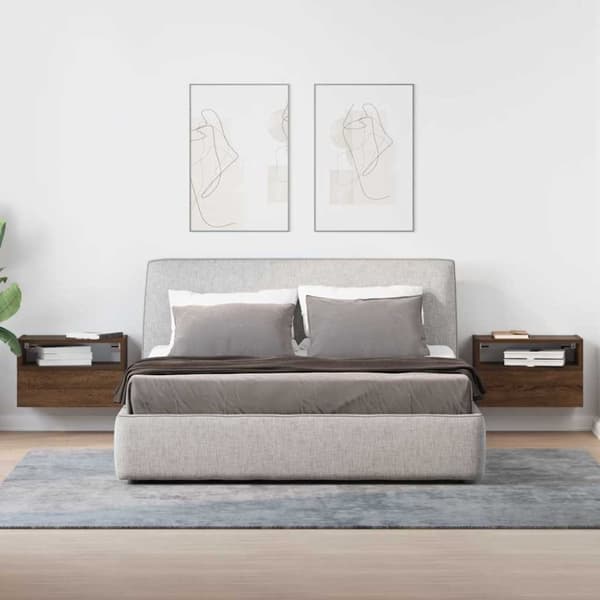 vidaXL væghængte sengeborde 2 stk. 45x26x28,5 cm brun egetræsfarve