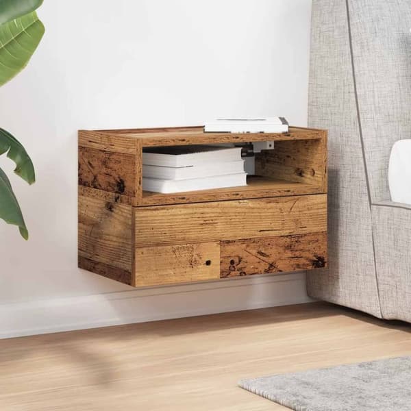 vidaXL Seinäkiinnitettävä yöpöytä vanha puu 45x26x28,5 cm