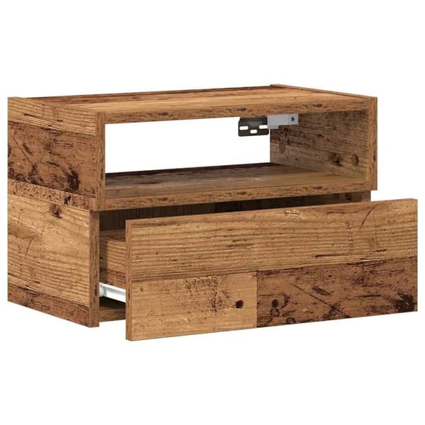 vidaXL Seinäkiinnitettävä yöpöytä vanha puu 45x26x28,5 cm
