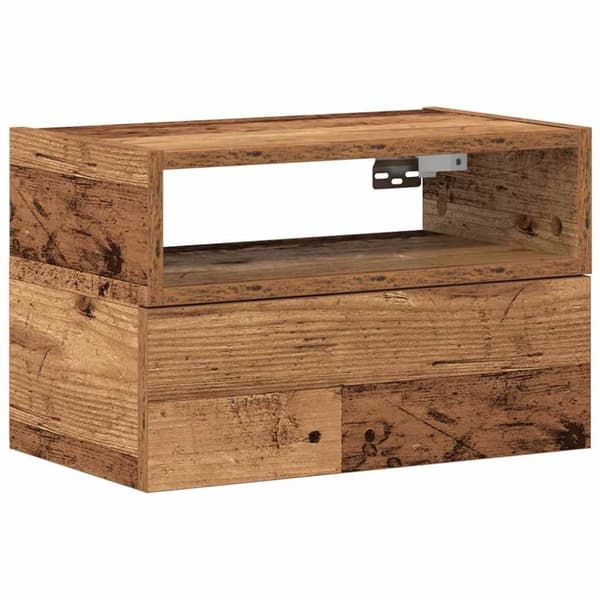 vidaXL Seinäkiinnitettävä yöpöytä vanha puu 45x26x28,5 cm