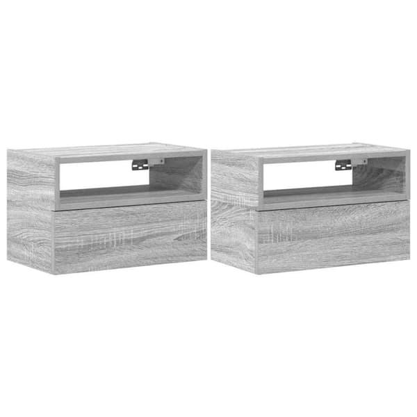 vidaXL væghængte sengeborde 2 stk. 45x26x28,5 cm grå sonoma-eg