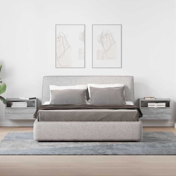 vidaXL væghængte sengeborde 2 stk. 45x26x28,5 cm grå sonoma-eg