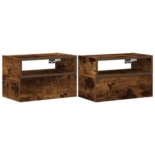 vidaXL Väggmonterat sängbord 2 st rökfärgad ek 45x26x28,5 cm