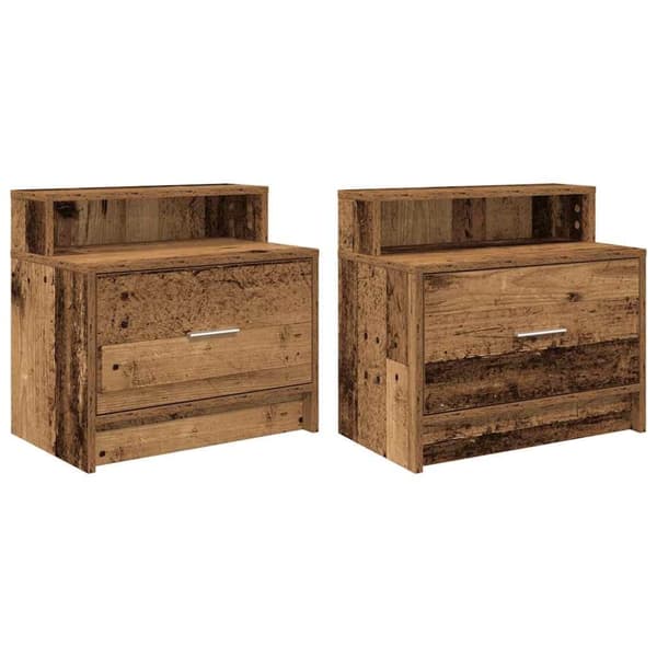 vidaXL Nattbord med skuff 2 stk gammelt tre 51x31x47 cm