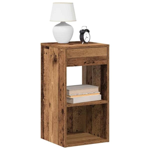 vidaXL sengebord med skuffe 35x34x66,5 cm antikt træ