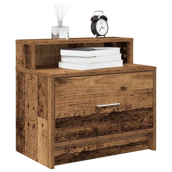 vidaXL sengeborde med skuffe 2 stk. 51x31x47 cm antikt træ