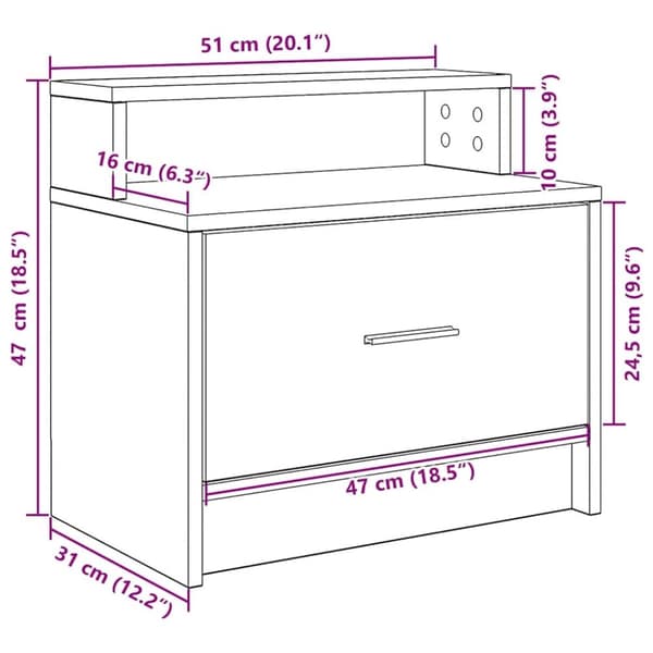vidaXL sengebord med skuffe 51x31x47 cm betongrå