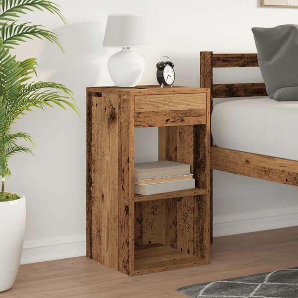 vidaXL Nattbord med skuff gammelt tre 35x34x66,5 cm