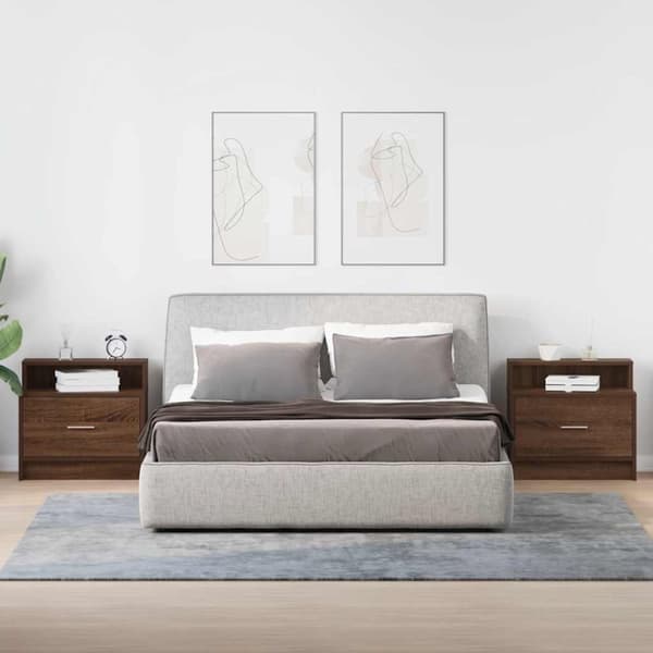 vidaXL sengeborde med skuffe 2 stk. 51x31x47 cm brun egetræsfarve
