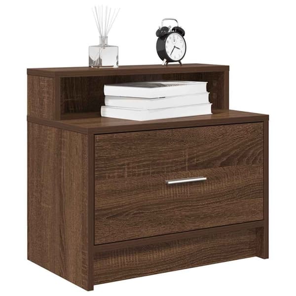 vidaXL sengeborde med skuffe 2 stk. 51x31x47 cm brun egetræsfarve