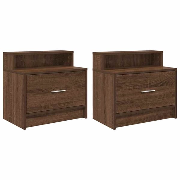 vidaXL sengeborde med skuffe 2 stk. 51x31x47 cm brun egetræsfarve