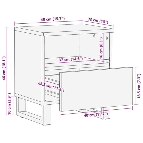 vidaXL Sängbord svart 40x33x46 cm massivt mangoträ