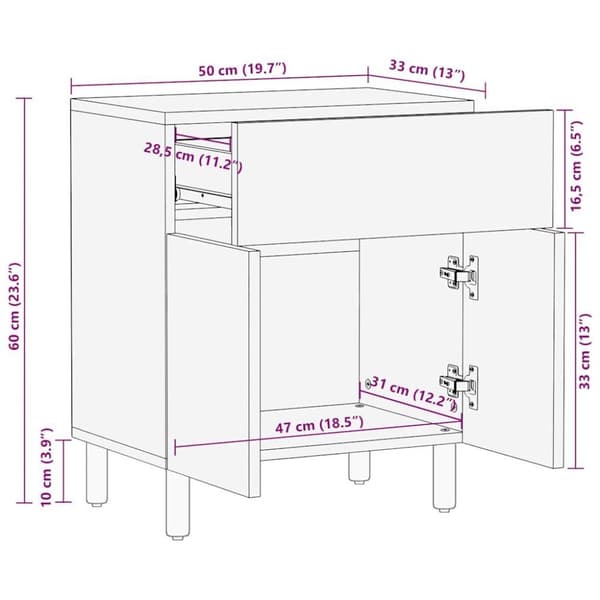 vidaXL Nattbord svart 50x33x60 cm grovt heltre mangotre
