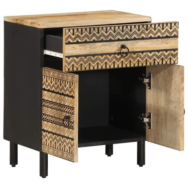vidaXL Nattbord svart 50x33x60 cm grovt heltre mangotre