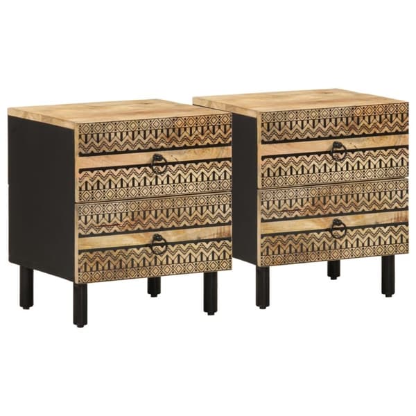 vidaXL sengeskabe 2 stk. 40x33,5x46 cm massivt ru mangotræ sort