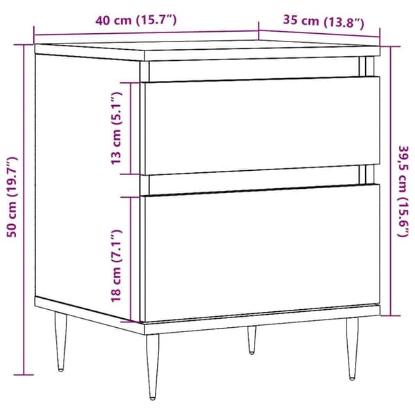 vidaXL Yöpöytäkaapit 2 kpl vanhaa puuta 40x35x50 cm tekninen puu