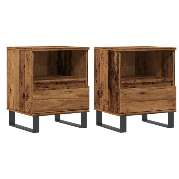 vidaXL sengeborde 2 stk. 40x35x50 cm konstrueret træ antikt træ