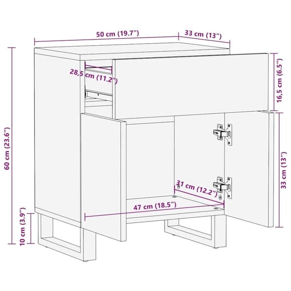 vidaXL Nattbord svart 50x33x60 cm heltre mango