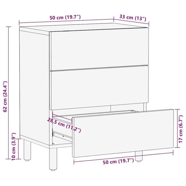 vidaXL Sängbord svart 50x33x62 cm massivt grovt mangoträ