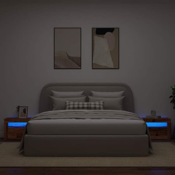 vidaXL Yöpöydät 2 kpl LED-valoilla vanhaa puuta 60x35x40 cm