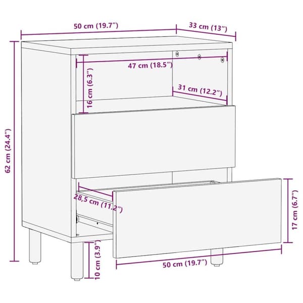 vidaXL Sängbord svart 50x33x62 cm massivt grovt mangoträ