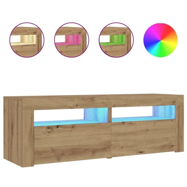 vidaXL sengeborde med LED-lys 2 stk. 60x35x40 cm egetræsfarve