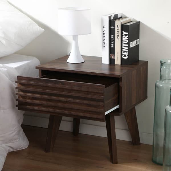 Sängbord 1 Låda Räfflade Träfronter H50 cm - FRIBORG