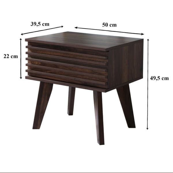Sängbord 1 Låda Räfflade Träfronter H50 cm - FRIBORG