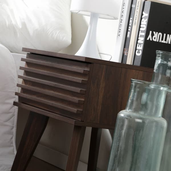 Sängbord 1 Låda Räfflade Träfronter H50 cm - FRIBORG