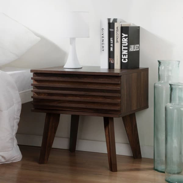 Sängbord 1 Låda Räfflade Träfronter H50 cm - FRIBORG