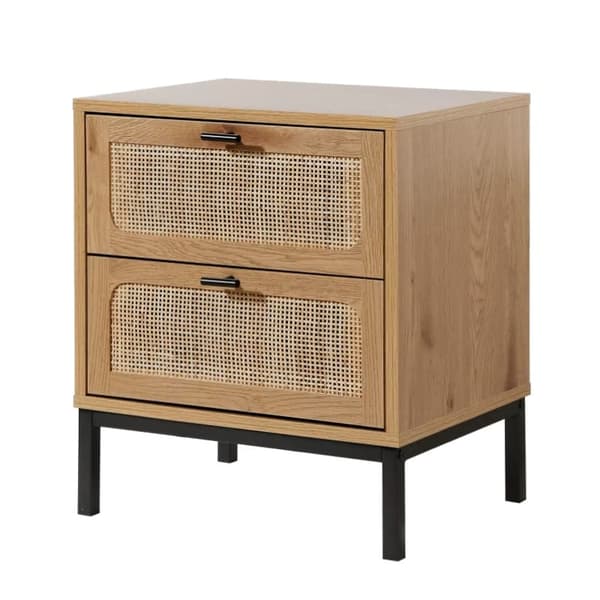 Sängbord 2 lådor med rottingrör H51cm - JAYA