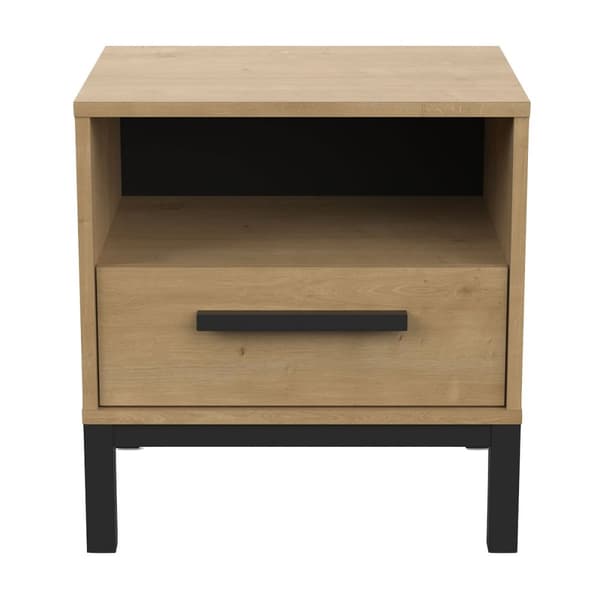 Sängbord med 1 låda och 1 nisch, ek och mattsvart dekor L44,6 cm - CRAFT