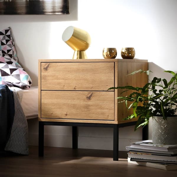 Sängbord 2 lådor Trädekor H50 cm - LENNY