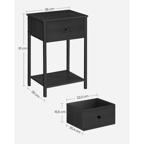 Bedtbord - stofskuffe - sort hylde