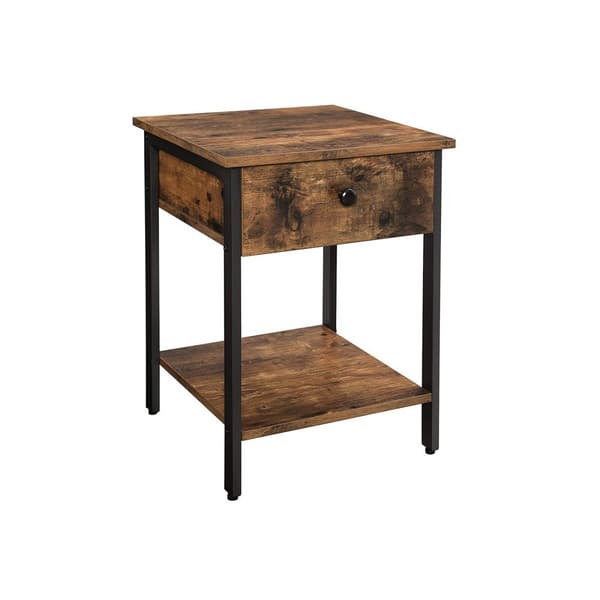 Sängbordet - med låda och hylla - industriell design - vintage brun/svart