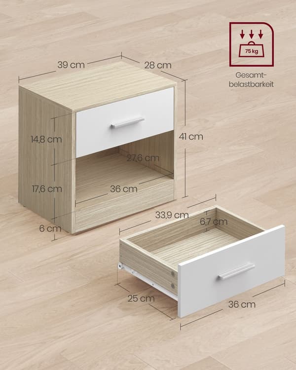 Sängbord på 2-naturliga beige-naturliga beige klassisk vit
