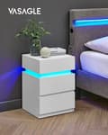 Miniatyrbillede 4 af 6: Sengbord - sidebord - med LED -belysning - Justerbare farver - med 3 skuffer - Hvid