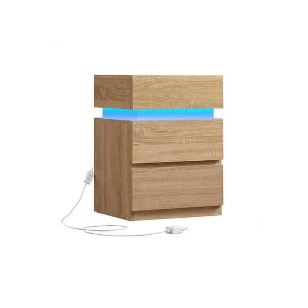 Sengbord - sidebord - med LED -belysning - Justerbare farver - med 3 skuffer - Hvid