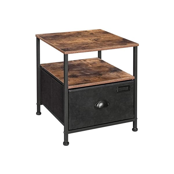 Sengbord - sidebord - med skuffe og 2 hylder - vintage brun / sort