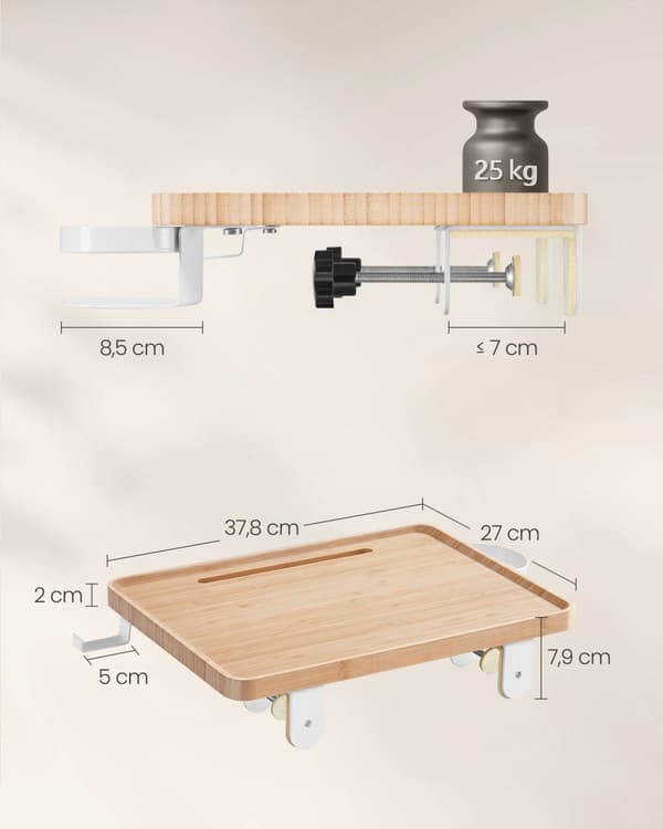 Bedside Table - Hanging - With Cup Holder - Natural Beige