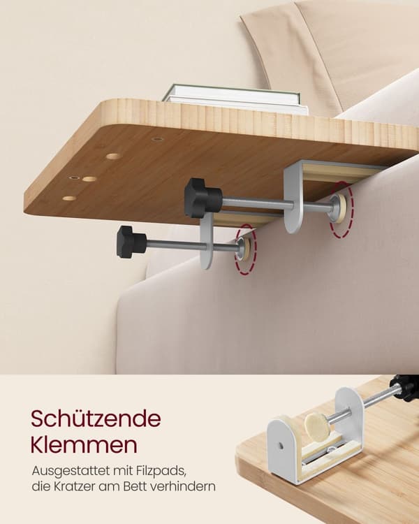 Bedside Table - Hanging - With Cup Holder - Natural Beige